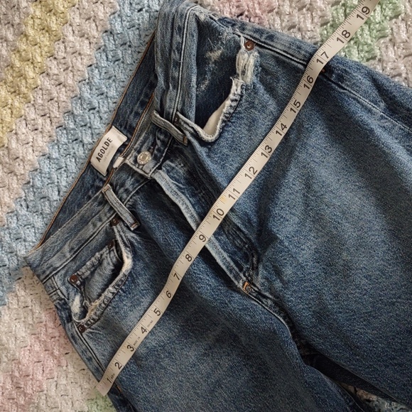 Agolde Size 27 Riley High Rise Straight Crop Button Fly Distressed Blue Jeans - Picture 8 of 16